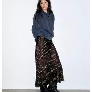 Zara Black Maxi Skirt with White Dots